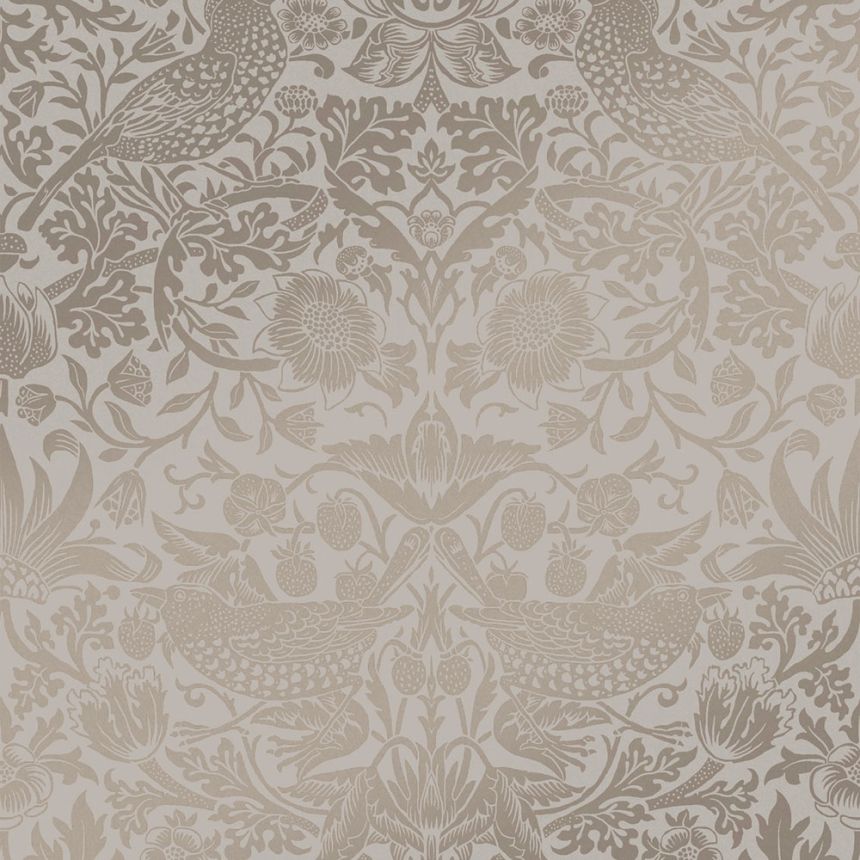Vliestapete, graubeige, Blumen, Vögel, 124238, William Morris At Home