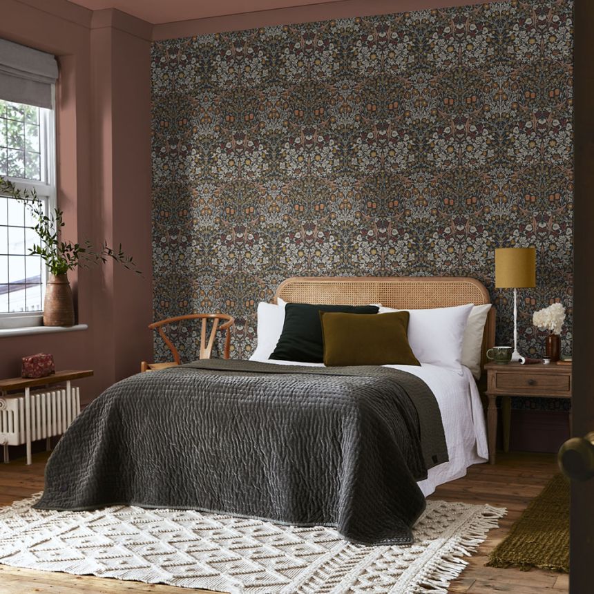 Vliestapete, grau-schwarz, Blumen, Blätter, 124250, William Morris At Home