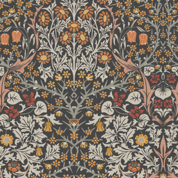 Vliestapete, grau-schwarz, Blumen, Blätter, 124250, William Morris At Home