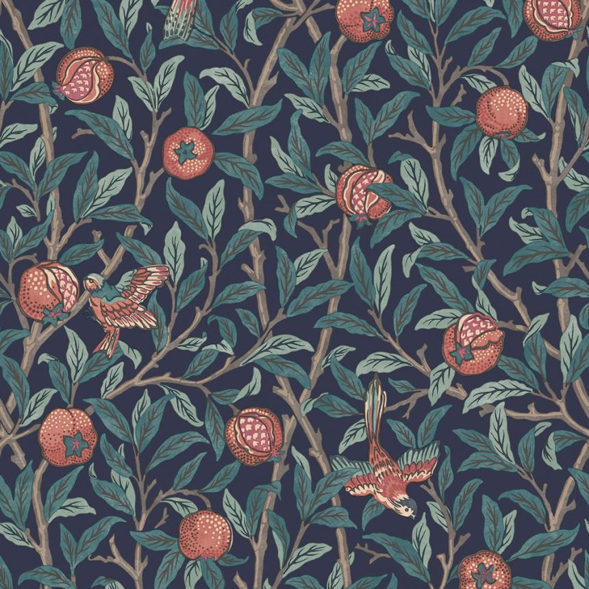 Vliestapete, blau, Zweige, Vögel, 124259, William Morris At Home
