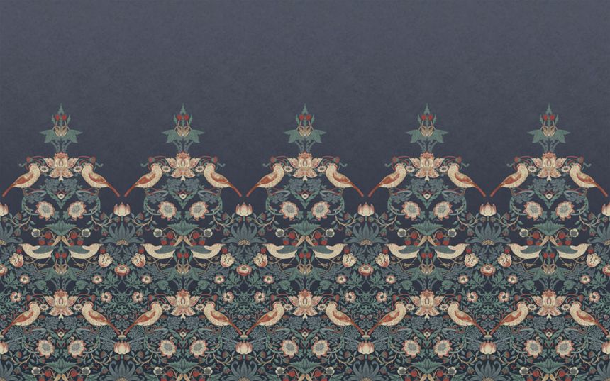 Vlies-Fototapete, blau, Blumen, Vögel, 125292, William Morris At Home