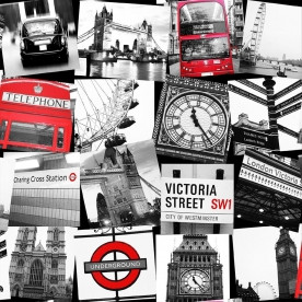 Collage-Tapete London Papiertapete, 50-841, Fresco London Montage Black/Red, Kids@Home 6, Graham & Brown