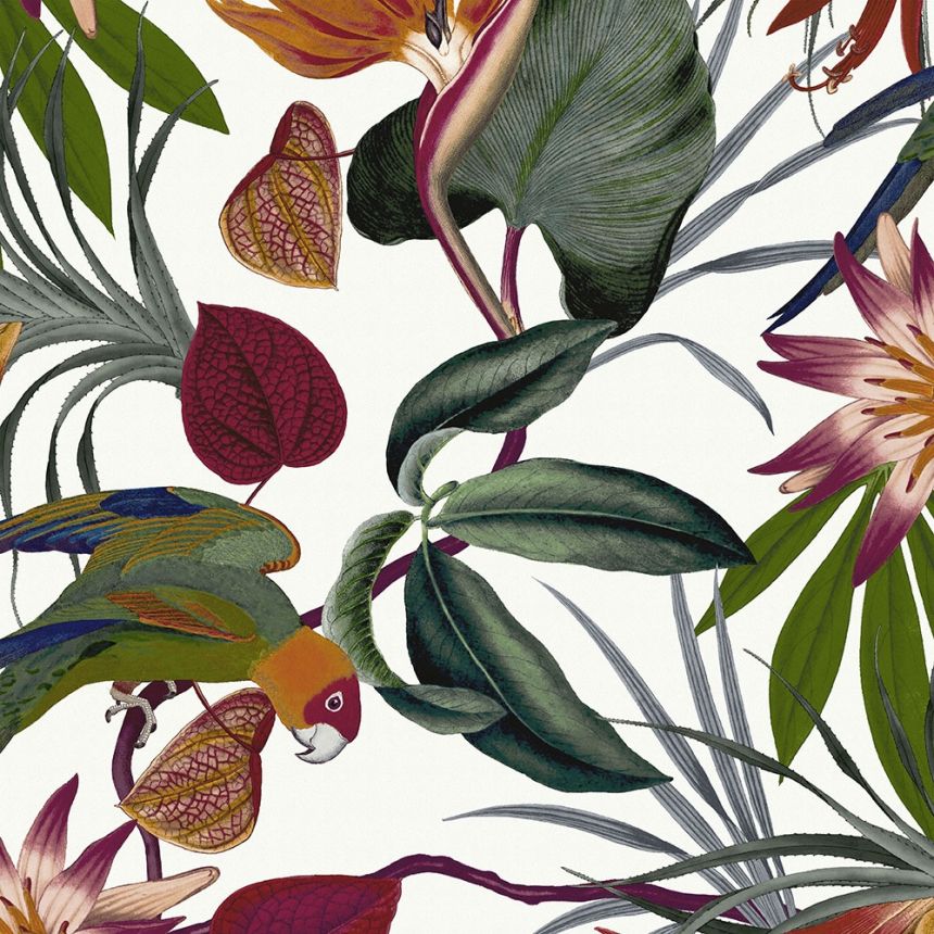 Vliestapete Exotische Blumen, Blätter und Papageien 108601, Vavex 2022