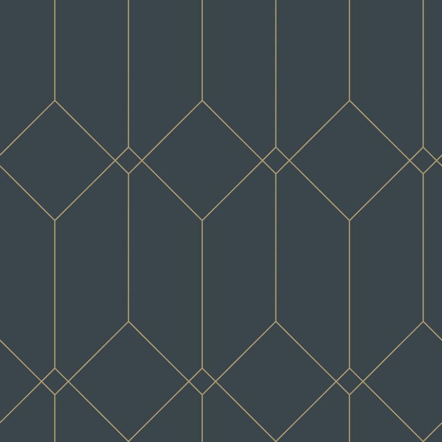 Dunkelblaue geometrische Vliestapete, goldene Linien 139225, Art Deco, Esta