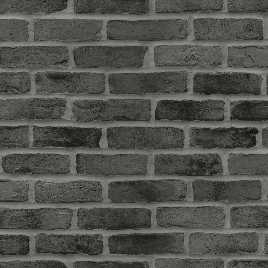 Schwarze Vliestapete für die Wand Ziegel, Ziegelmauer 139138, Black & White, Esta