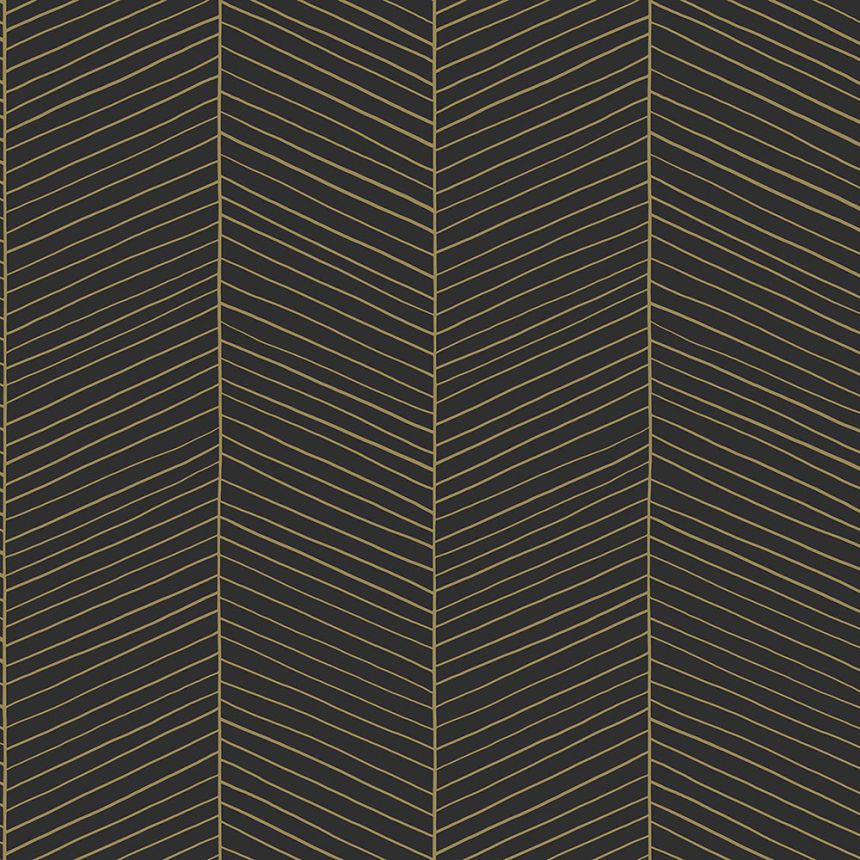 Vliestapete schwarz-gold, Streifen 139136, Black & White, Art Deco, Esta
