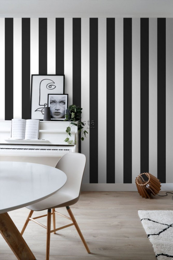 Vliestapete für die Wand, schwarz-weiße Streifen 139111, Black & White, Esta
