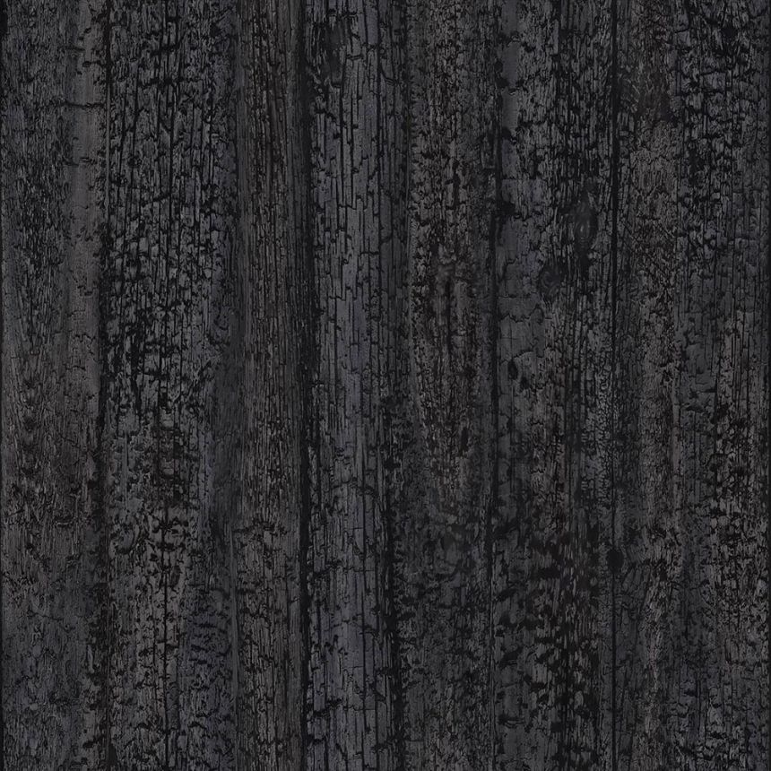 Grau-schwarze Vliestapete Holz, Holzimitat 347531, Matières - Wood, Origin