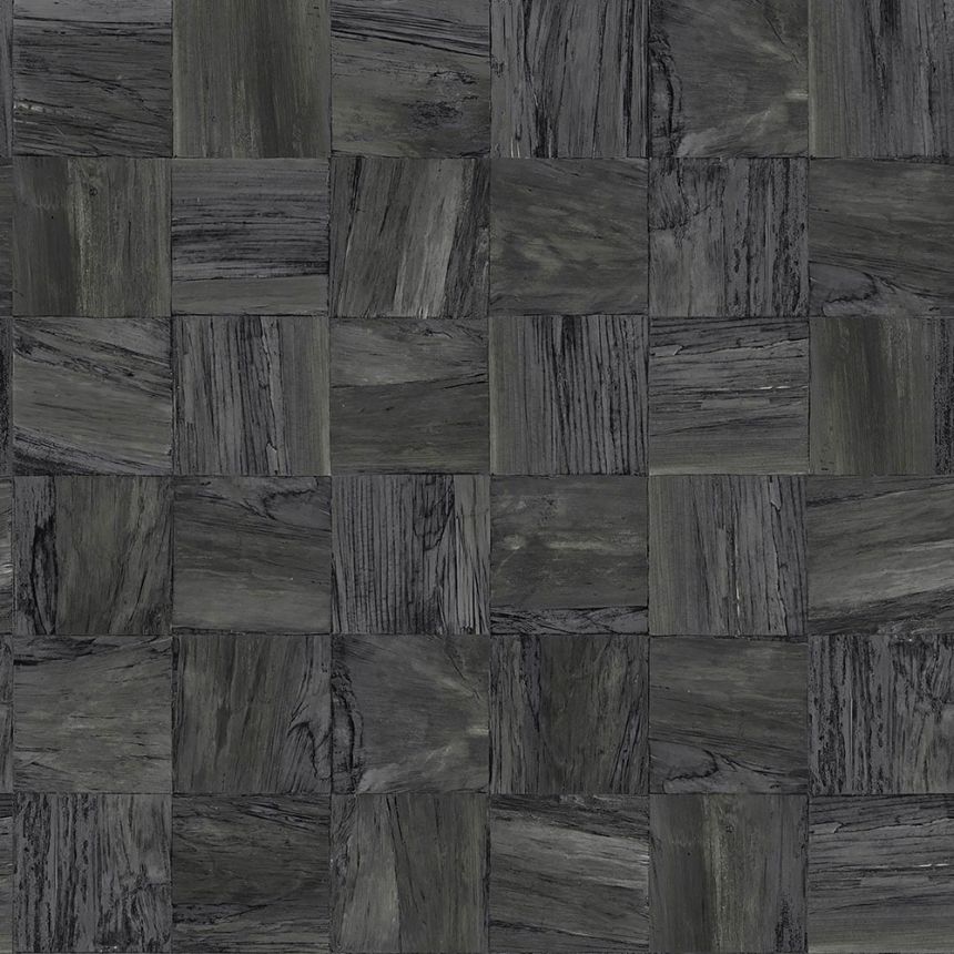 Grau-schwarze Vliestapete Holz, Holzimitat-Verkleidung 347520, Matières - Wood, Origin