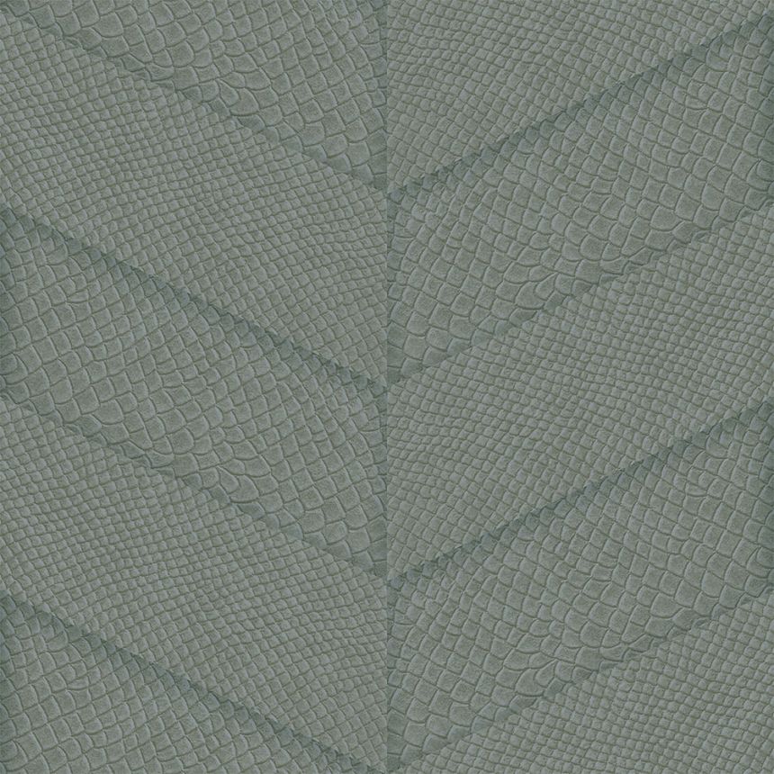 Graugrüne Vliestapete, Parkett-Ledermuster 347791, Luxury Skins, Origin