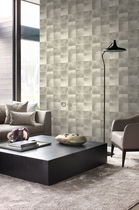 Graue Vliestapete für die Wand, quadratisches Muster Imitation Pelz 347323, Luxury Skins, Origin