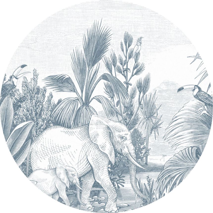 Selbstklebende kreisförmige Tapete Dschungel, Elefanten 159089, Durchmesser 140 cm, Forest Friends, Esta