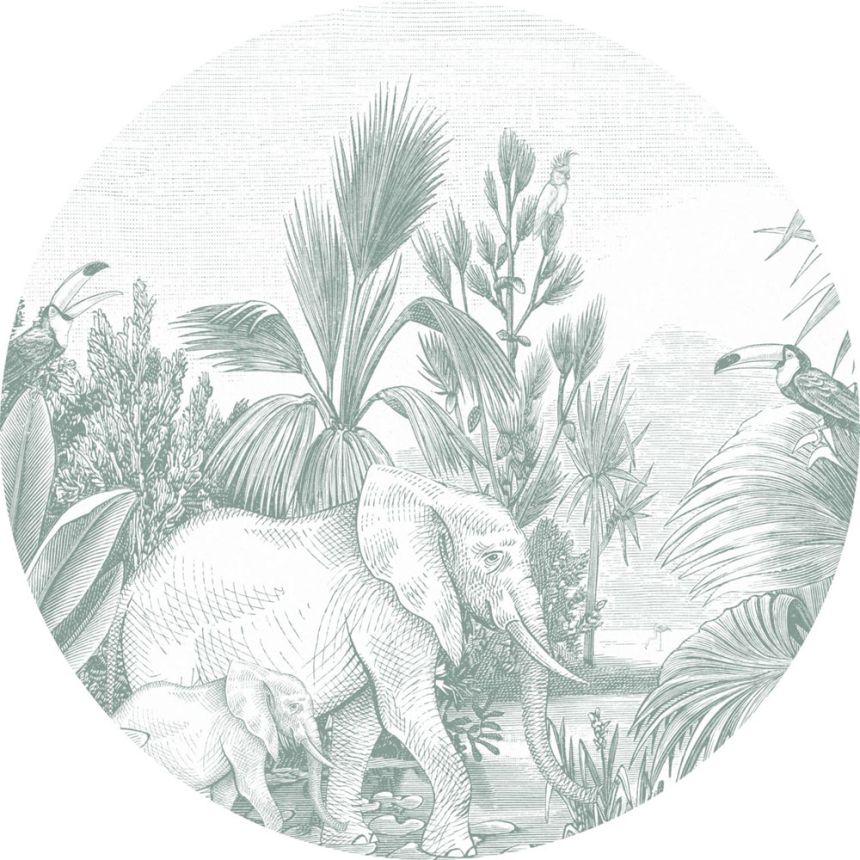 Selbstklebende kreisförmige Tapete Dschungel, Elefanten 159087, Durchmesser 140 cm, Forest Friends, Esta