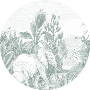 Selbstklebende kreisförmige Tapete Dschungel, Elefanten 159087, Durchmesser 140 cm, Forest Friends, Esta
