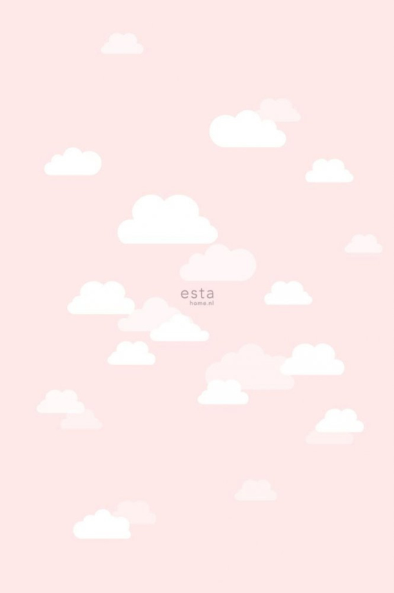 Vlies rosa Kindertapete mit weißen Wolken 158843, 1,86 x 2,79 m, Little Bandits, Esta