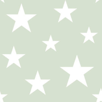 Mentholgrüne Vliestapete mit weißen Sternen 128865, Little Bandits, Esta