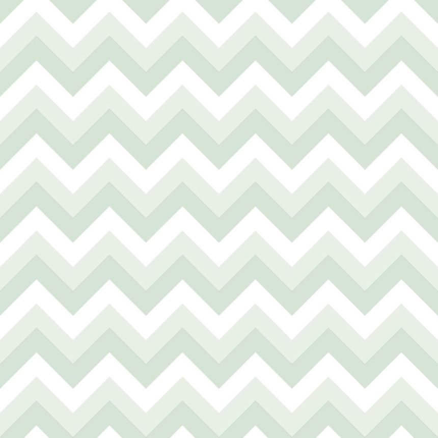 Weiß-grüne Vliestapete für die Wand, geometrisches Zick-Zack-Muster 128858, Little Bandits, Esta