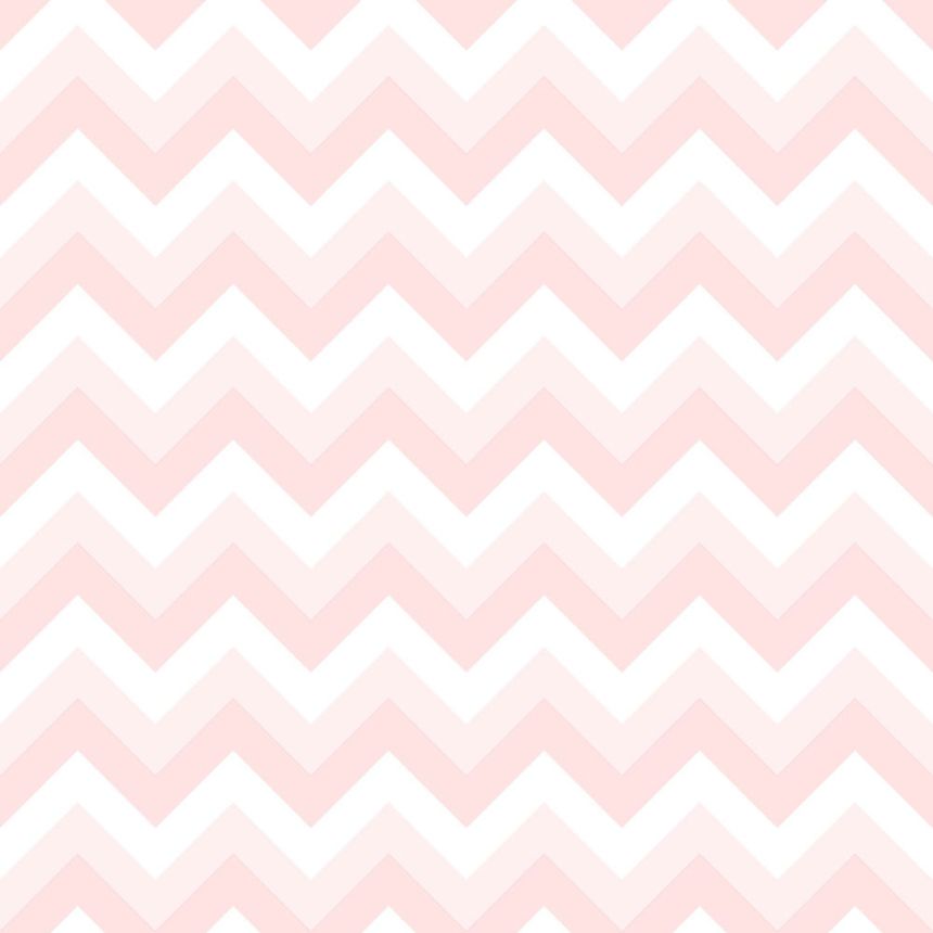 Weiß-rosa Vliestapete für die Wand, geometrisches Zickzack-Muster 128857, Little Bandits, Esta