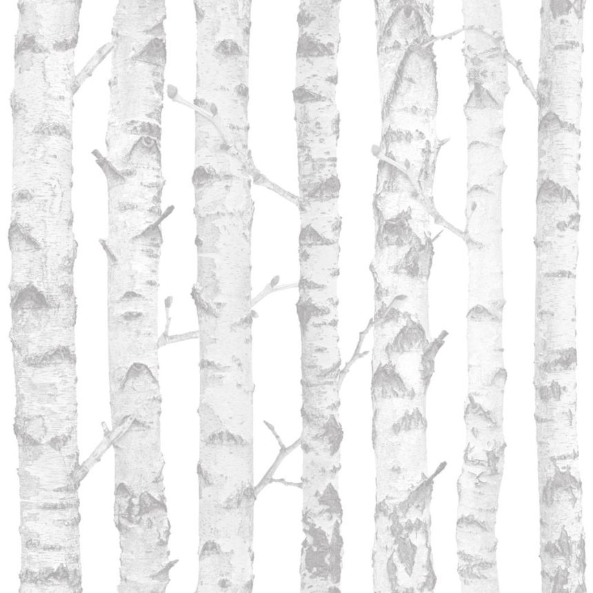 Grau-weiße Vliestapete für die Wand Bäume 138944, Little Bandits, Esta