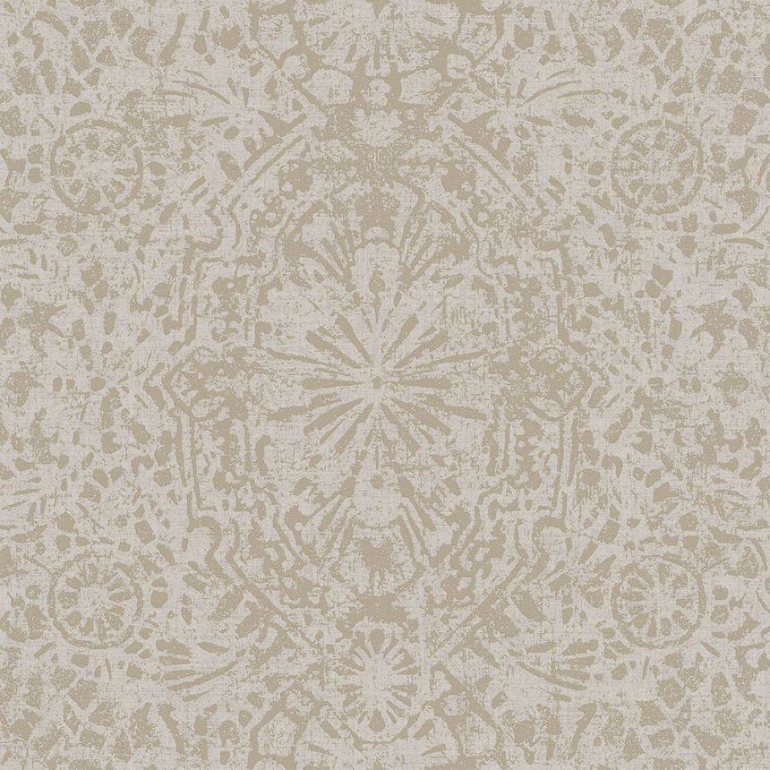 Ocker-beige Vliestapete, Damastmuster EE3104, Elementum, Grandeco