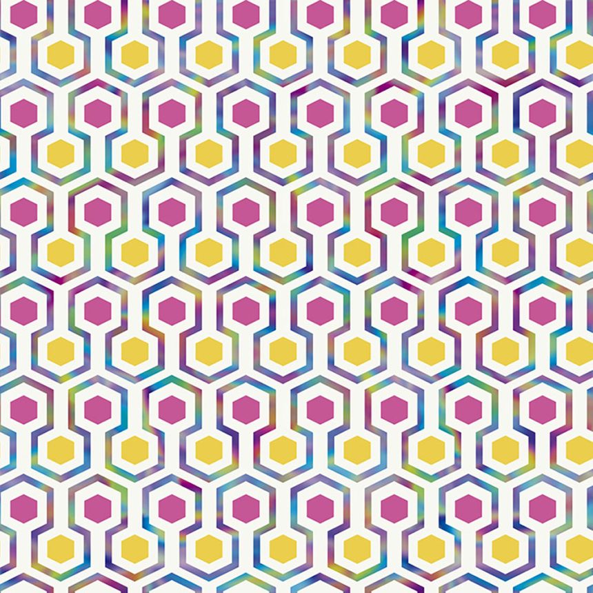 Geometrische Vliestapete mit farbigen Hexagonen GV24290, Good Vibes, Decoprint