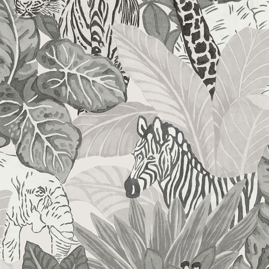 Schwarz-weiße Vliestapete, Tiere im Dschungel GV24282, Good Vibes, Decoprint