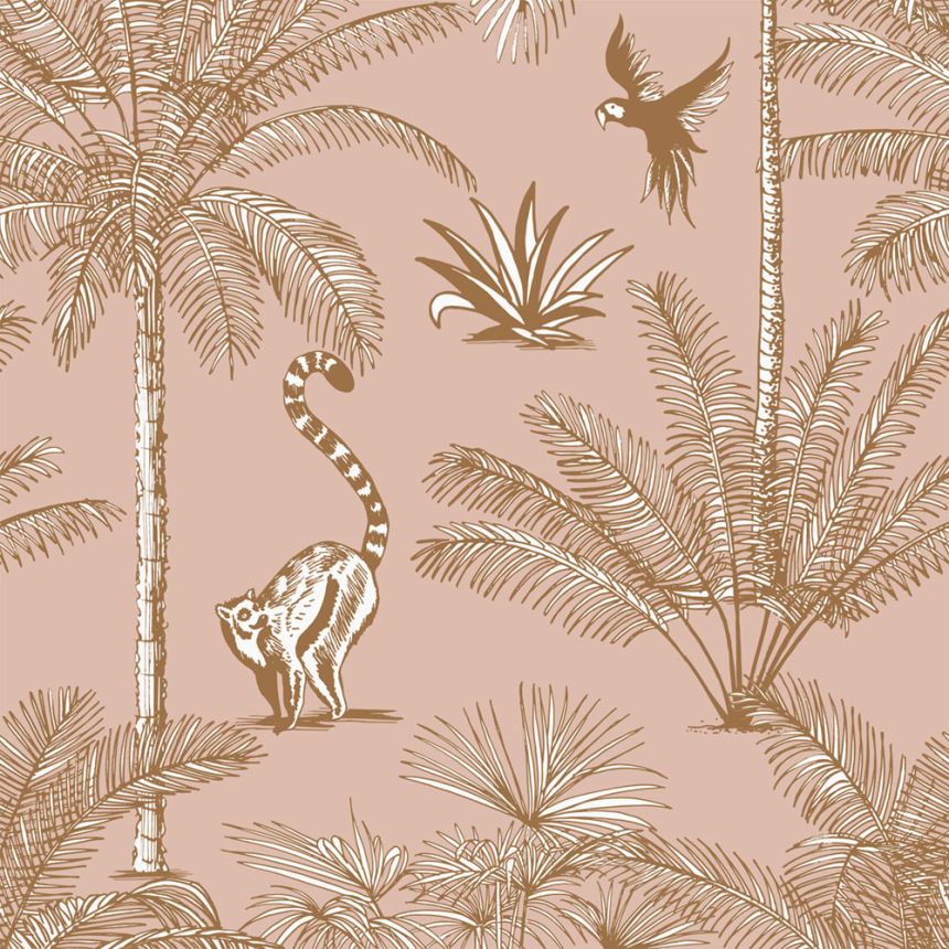 Rosa Tapete - Affen, Palmen, tropische Blätter, Vliestapete 158943, Paradise, Esta Home