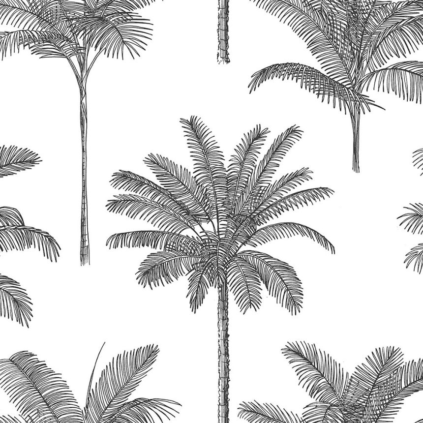 Schwarz-weiße Tapete mit Palmen, Vliestapete 139162, Paradise, Esta Home