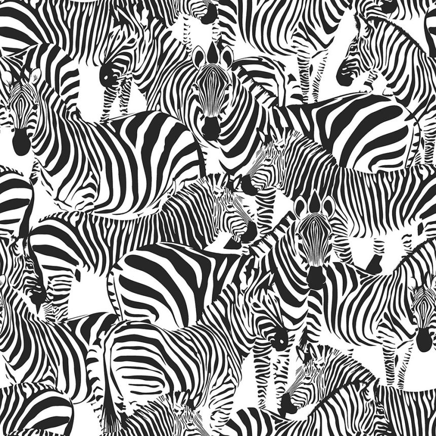 Schwarz-weiße Tapete mit Zebras, Vliestapete 139155, Paradise, Esta Home