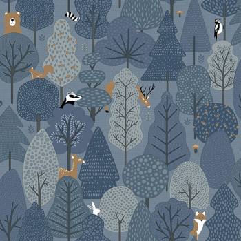 Blaue Kindertapete - Tiere im Wald, Vliestapete M51601, My Kingdom, Ugépa
