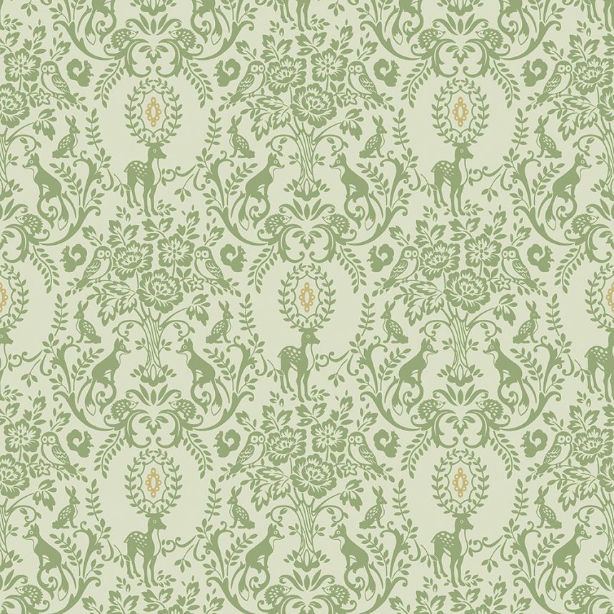Grüne Kindertapete - Ornamente, Blumen, Waldtiere JS3312, Jack´N Rose 2024 , Grandeco