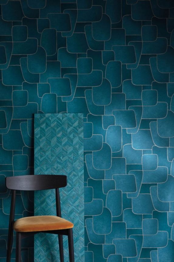 Blaue Tapete mit geometrischen Mustern MU3106 Muse, Grandeco