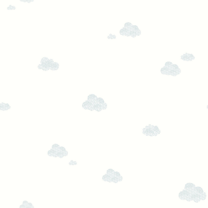 Weiße Kindertapete mit grünen Wolken 7006-1, Noa, ICH Wallcoverings