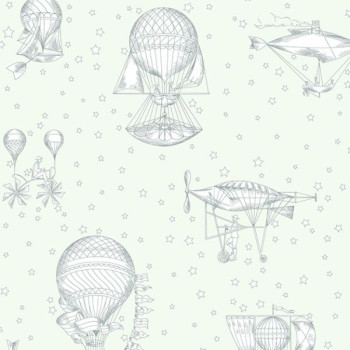 Grüne Kindertapete - Luftballons und Luftschiffe JR3001, Jack´N Rose 2024, Grandeco