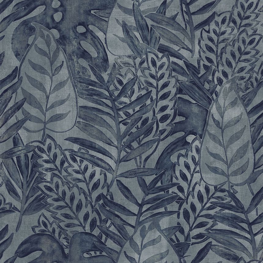 Blaue Tapete, Blätter, textile Textur TA25063 Tahiti, Decoprint