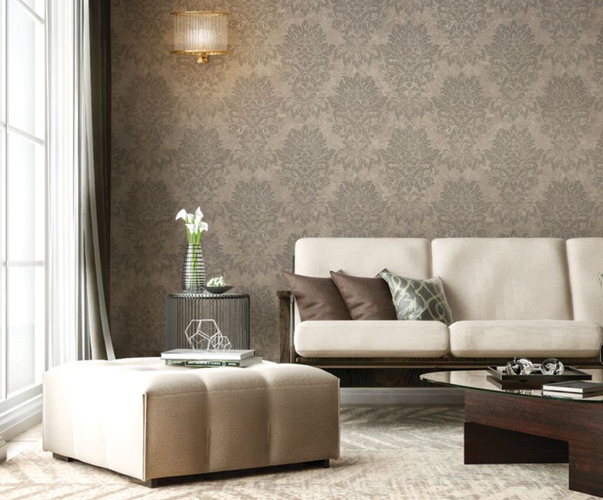 Luxuriöse grau-beige Tapete, Ornamente M13015, Murella Italia, Zambaiti Parati