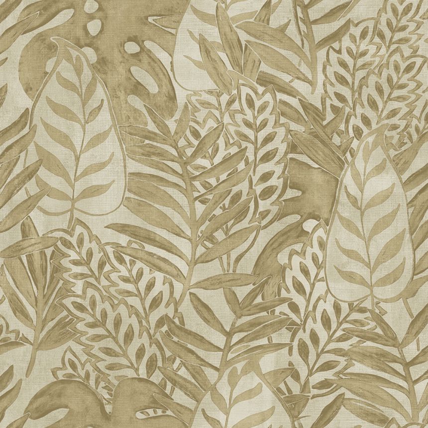 Beigefarbene Tapete, Blätter, textile Textur TA25061 Tahiti, Decoprint