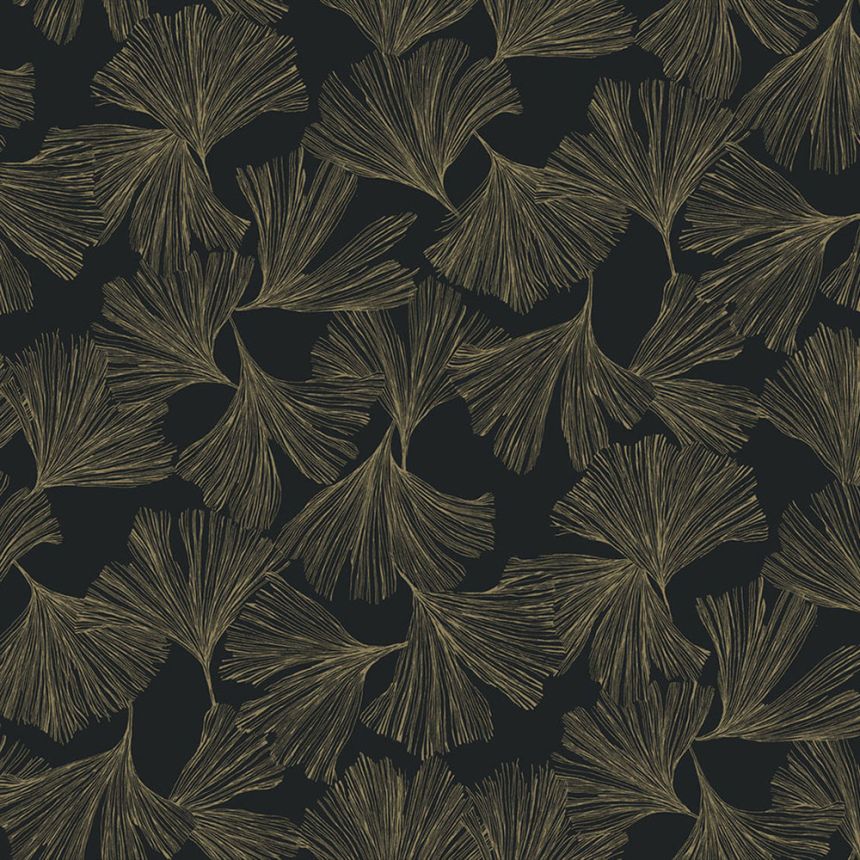Schwarze Tapete, goldene Ginkgoblätter DD3742, Dazzling Dimensions 2, York
