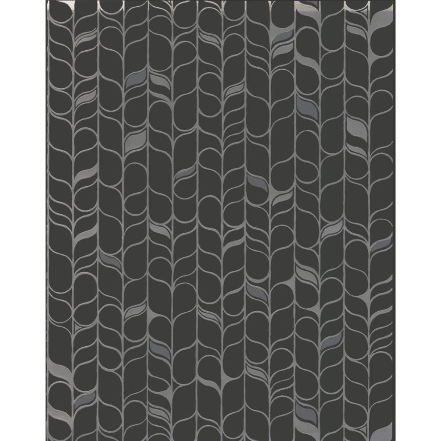 Schwarz-silberne Tapete, Blätter OS4205, Modern Nature II, York