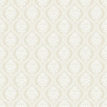 Beige vorgeklebte Tapete, weißes Damastmuster DM5025, Damask, York