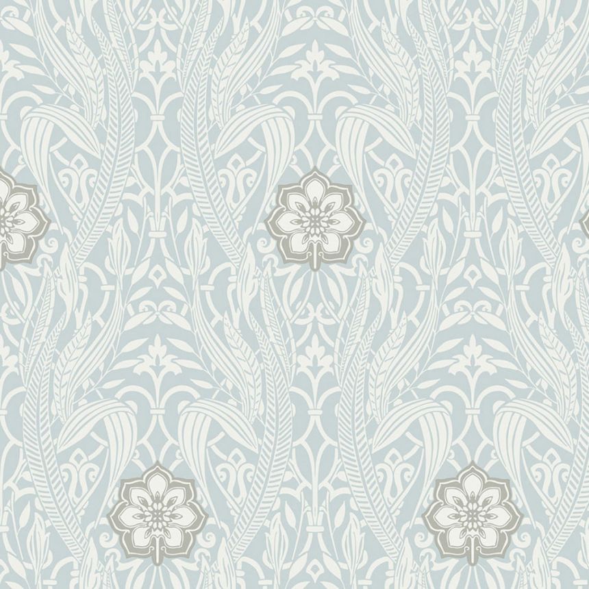 Blau-weiße, vorgeklebte Tapete - Ornamente DM4991, Damask, York