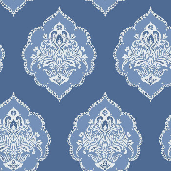 Blaue vorgeklebte Barocktapete DM4986, Damask, York