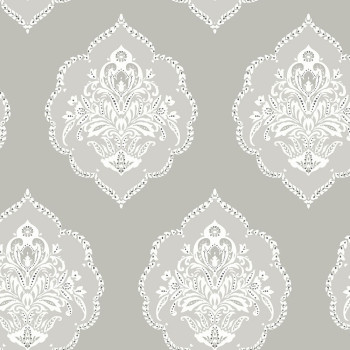 Graue vorgeklebte Barocktapete DM4984, Damask, York