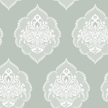 Grüne vorgeklebte Barocktapete DM4982, Damask, York