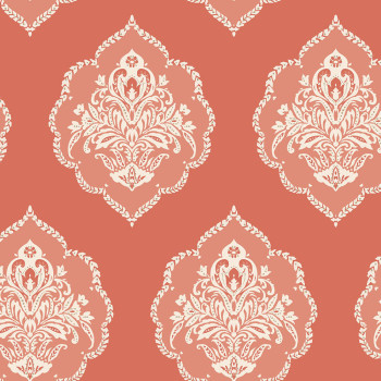 Korallenrote vorgeklebte Barocktapete DM4981, Damask, York