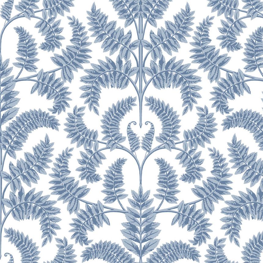Weiße vorgeklebte Tapete, blaue Blätter DM4962, Damask, York