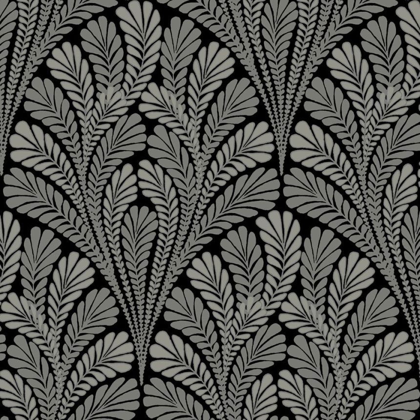 Schwarze vorgeklebte Tapete, Metallic-Blätter BW3951, Damask, York