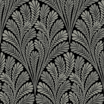 Schwarze vorgeklebte Tapete, Metallic-Blätter BW3951, Damask, York