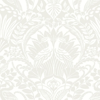 Grauweiße vorgeklebte Tapete, Ornamente, Vögel BW3932, Damask, York