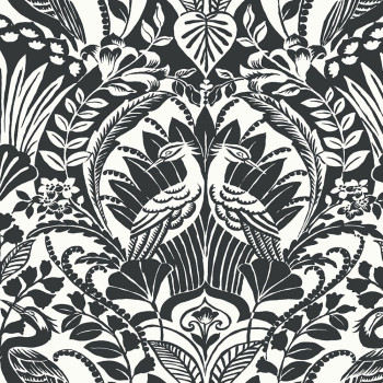 Schwarz-weiße vorgeklebte Tapete, Ornamente BW3931, Damask, York